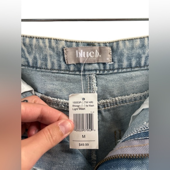 Denim blue b rhinestone fringe high waisted jean shorts - Picture 7 of 7